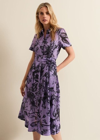 Phase Eight Natalie Lilac Floral Check Dress Purple Australia | CN4625139